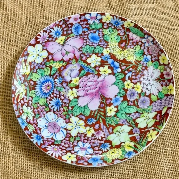 Vintage Mille Fleur Chinese Porcelain Plate Decorative Floral Elegant Colorful - Picture 1 of 4